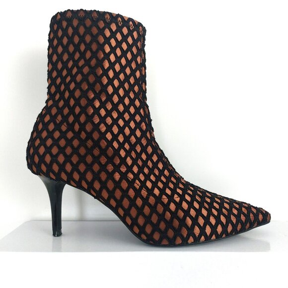 ZARA Pointed Toe Ankle Boots 7.5 Bronze Black Mesh Heels Glam Clubwear - Picture 5 of 14